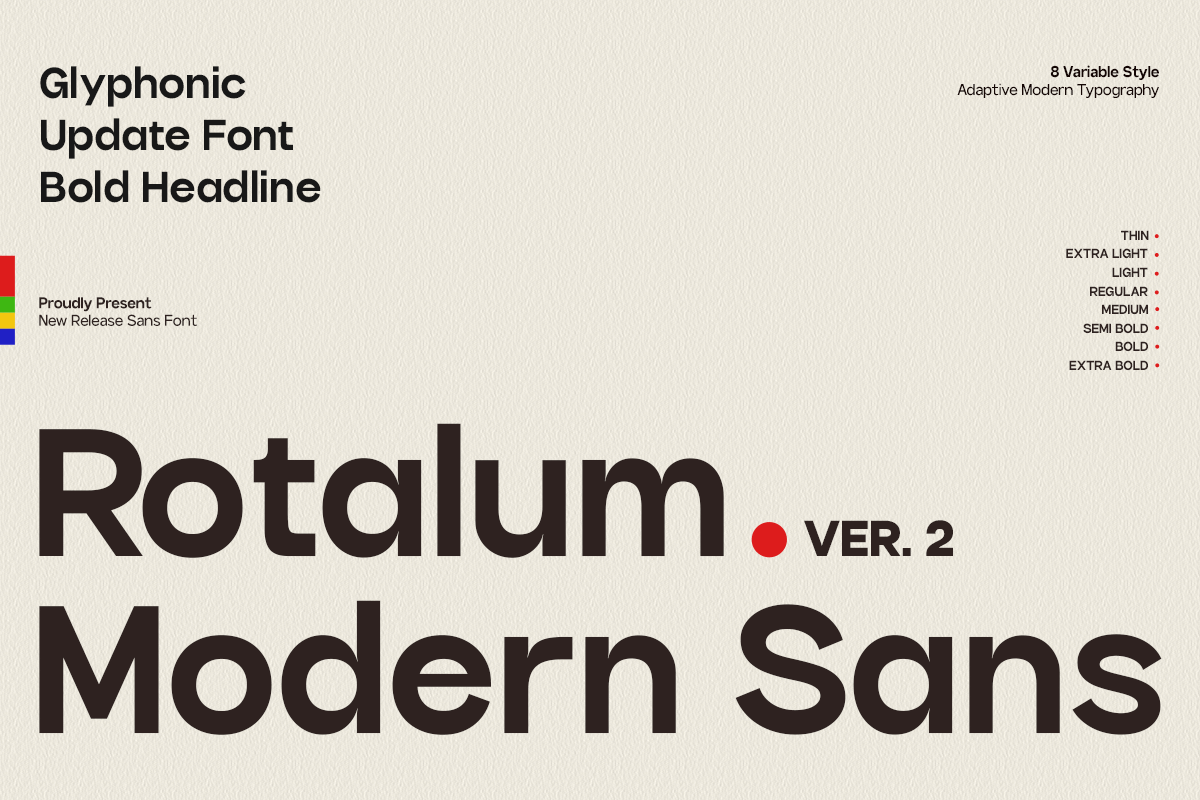 Rotalum Font by Glyphonic, modern sans serif font family preview