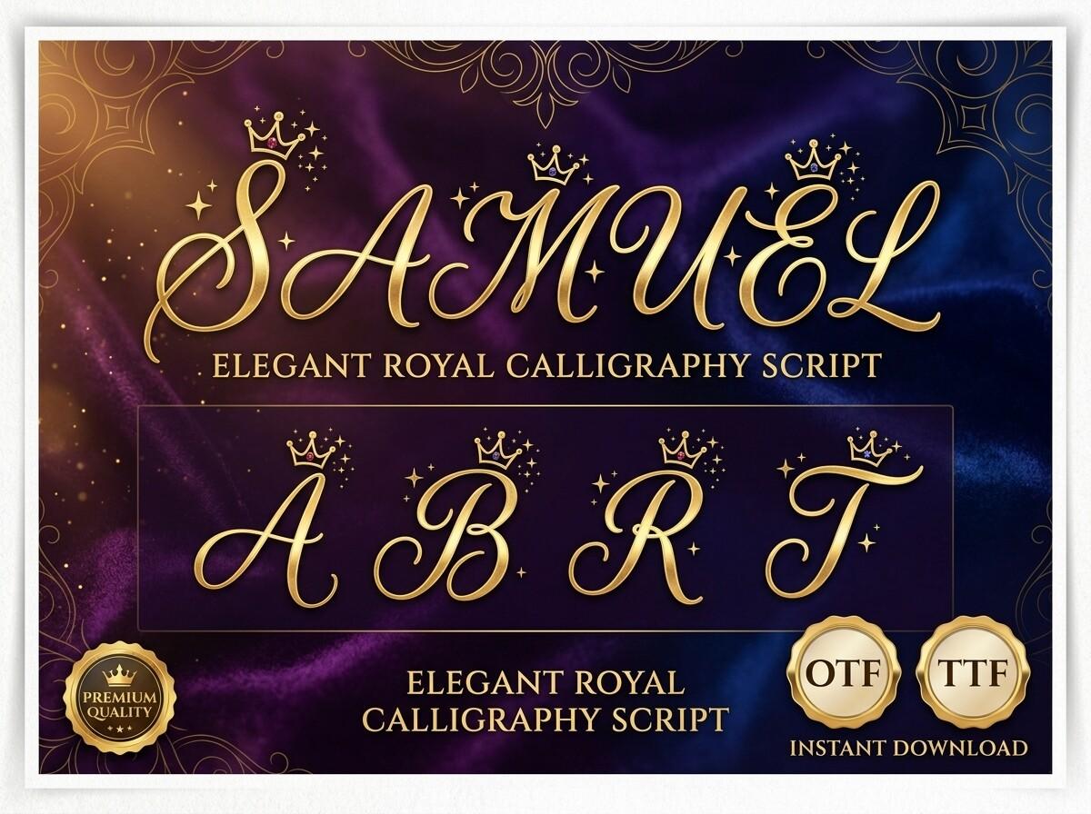 Samuel Font by lawboomer, royal calligraphy font preview