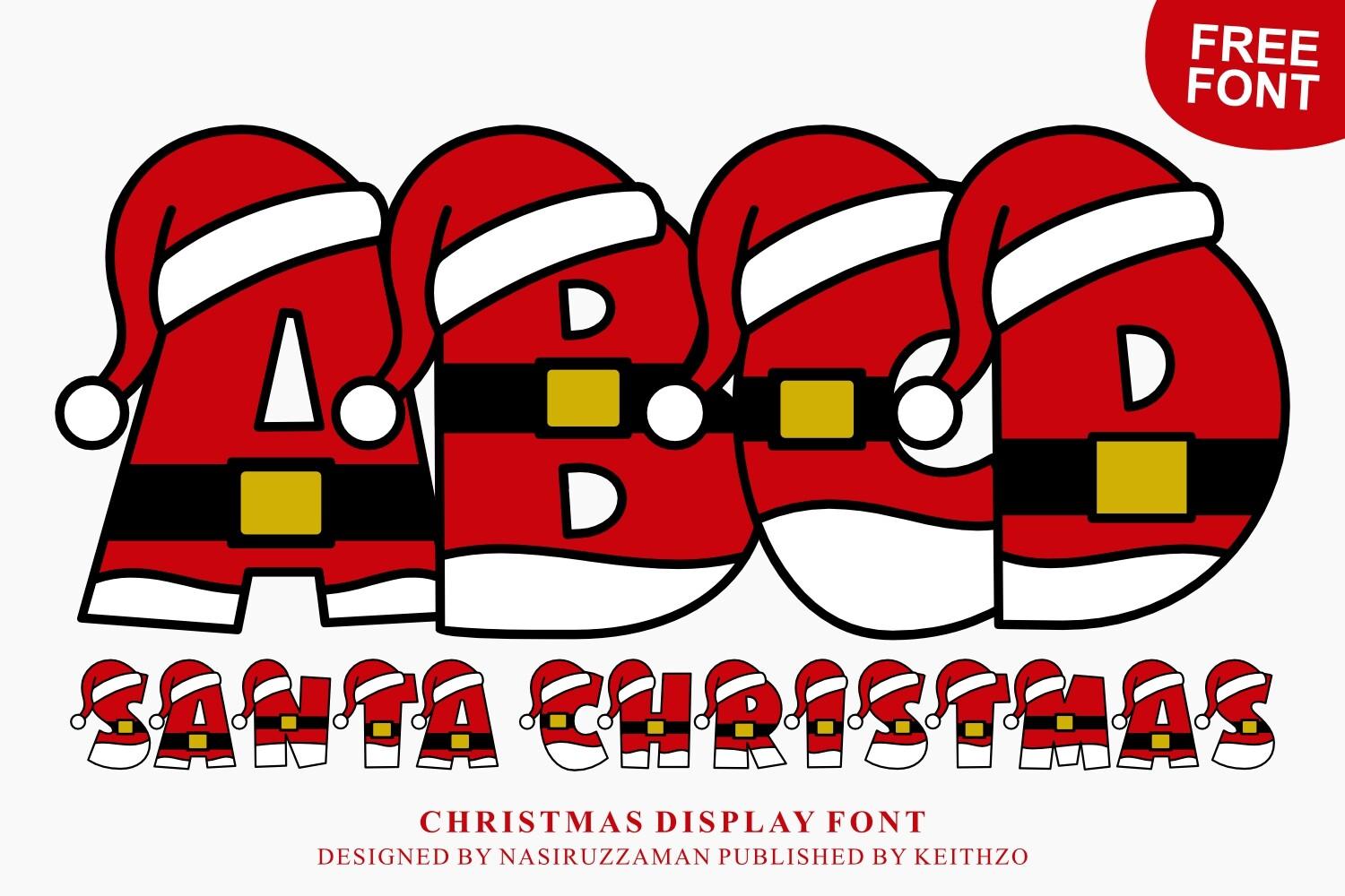 Santa Christmas Font by Keithzo (7NTypes), Santa hat color Christmas font preview