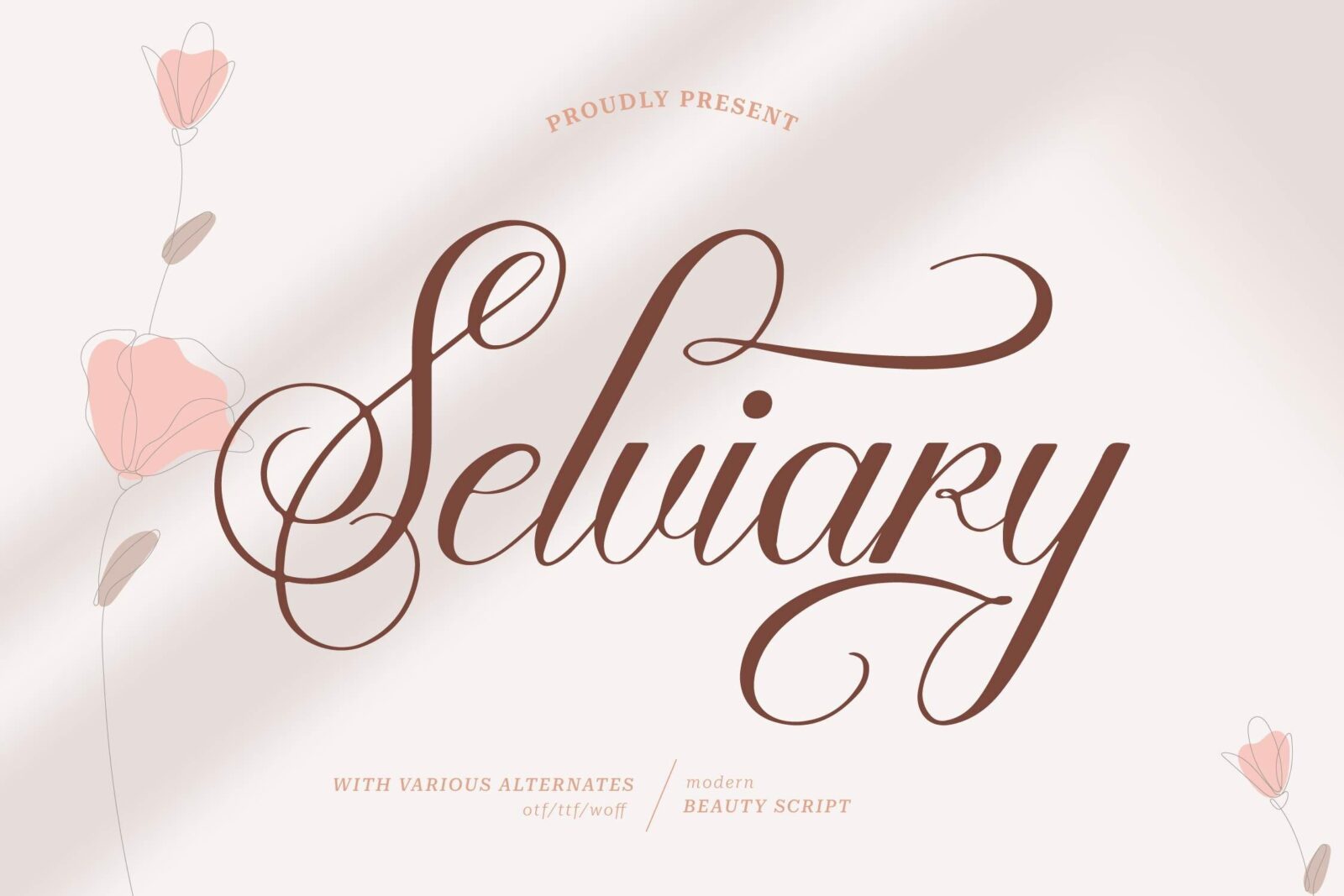 Selviary Font by Denustudios, elegant slanted script with looped capitals font preview