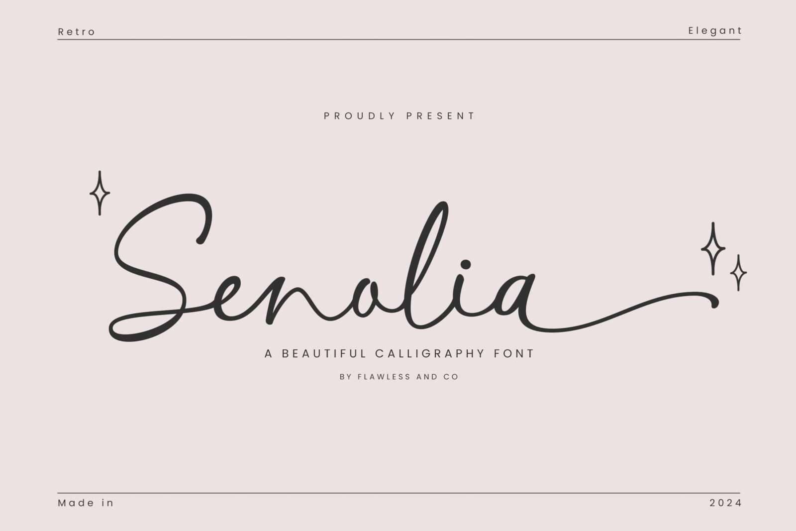 Senolia Font by Flawless And Co, monoline calligraphy with a long end swash font preview