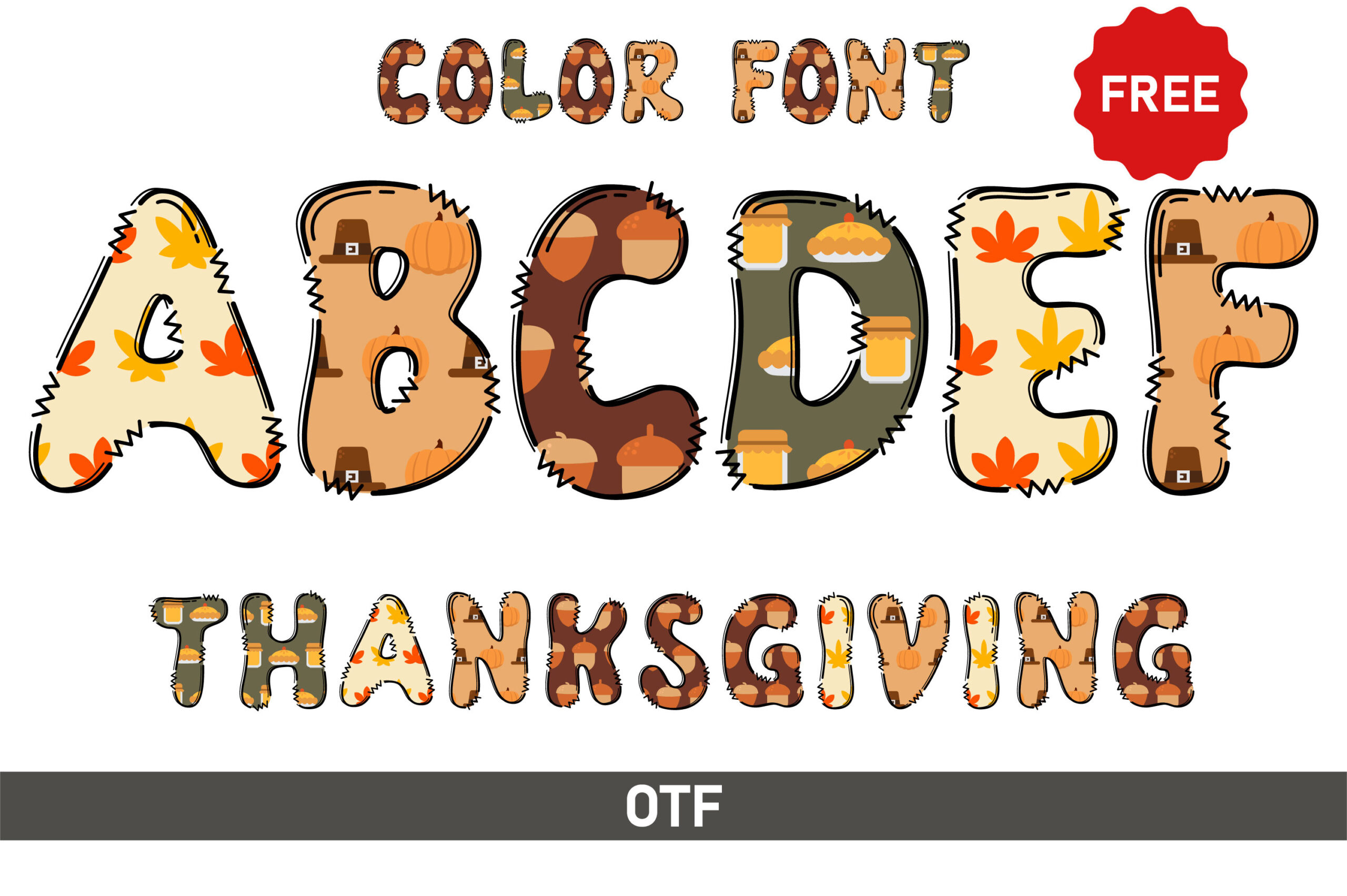 Thanksgiving Font by Veil, free Thanksgiving color font preview