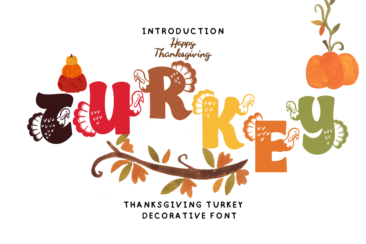 Thanksgiving Turkey Font by Bee piyanuch, decorative Thanksgiving font preview