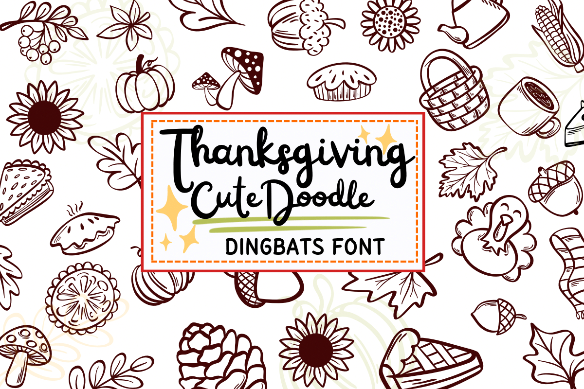 Thanksgiving Cute Doodle Font by PraewDesigns, Thanksgiving dingbats font preview
