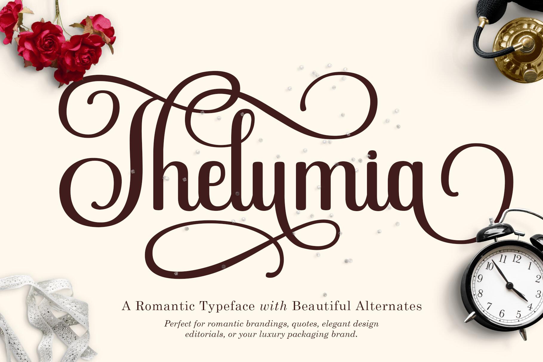 Thelumia Font by rhegajuliandy, romantic swash serif font preview