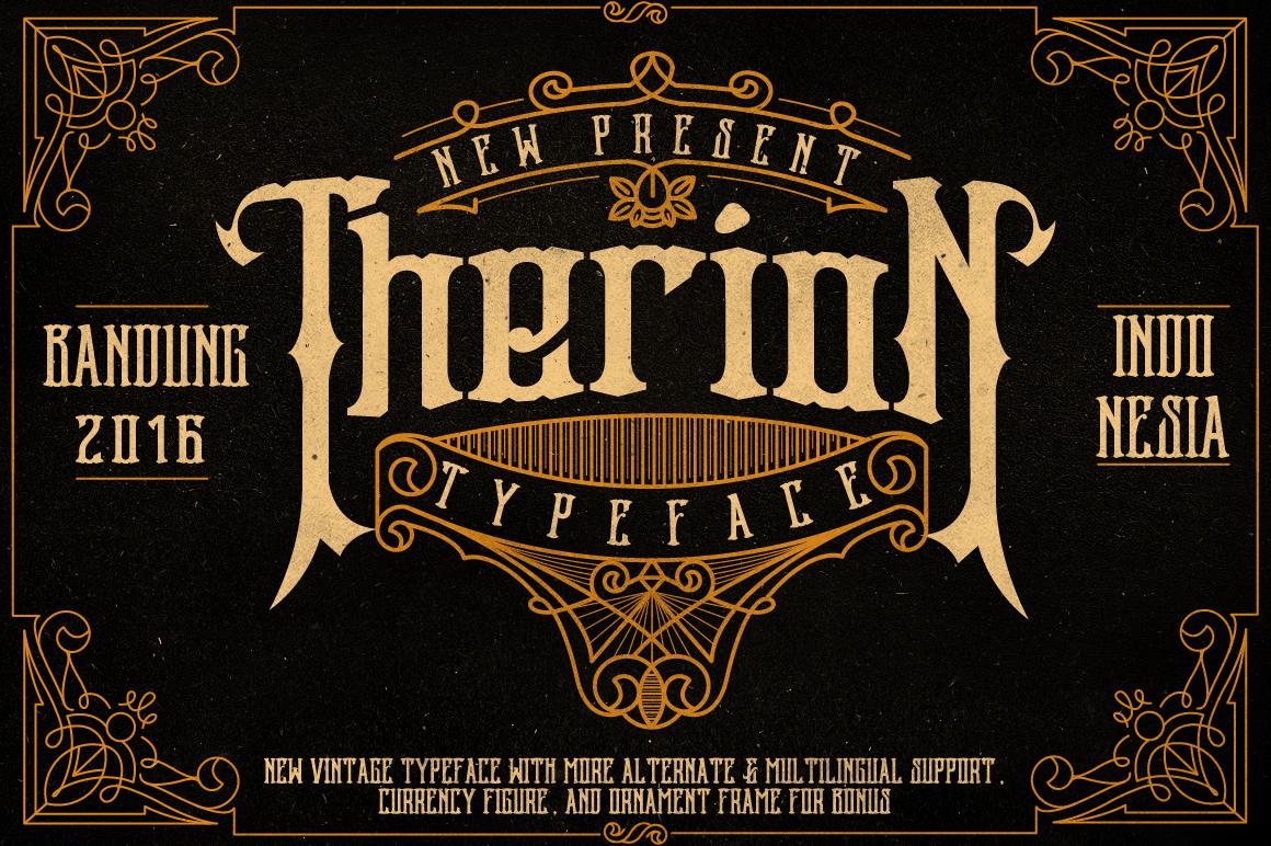 Therion Font by ndroadvertising, vintage fancy numbers font preview