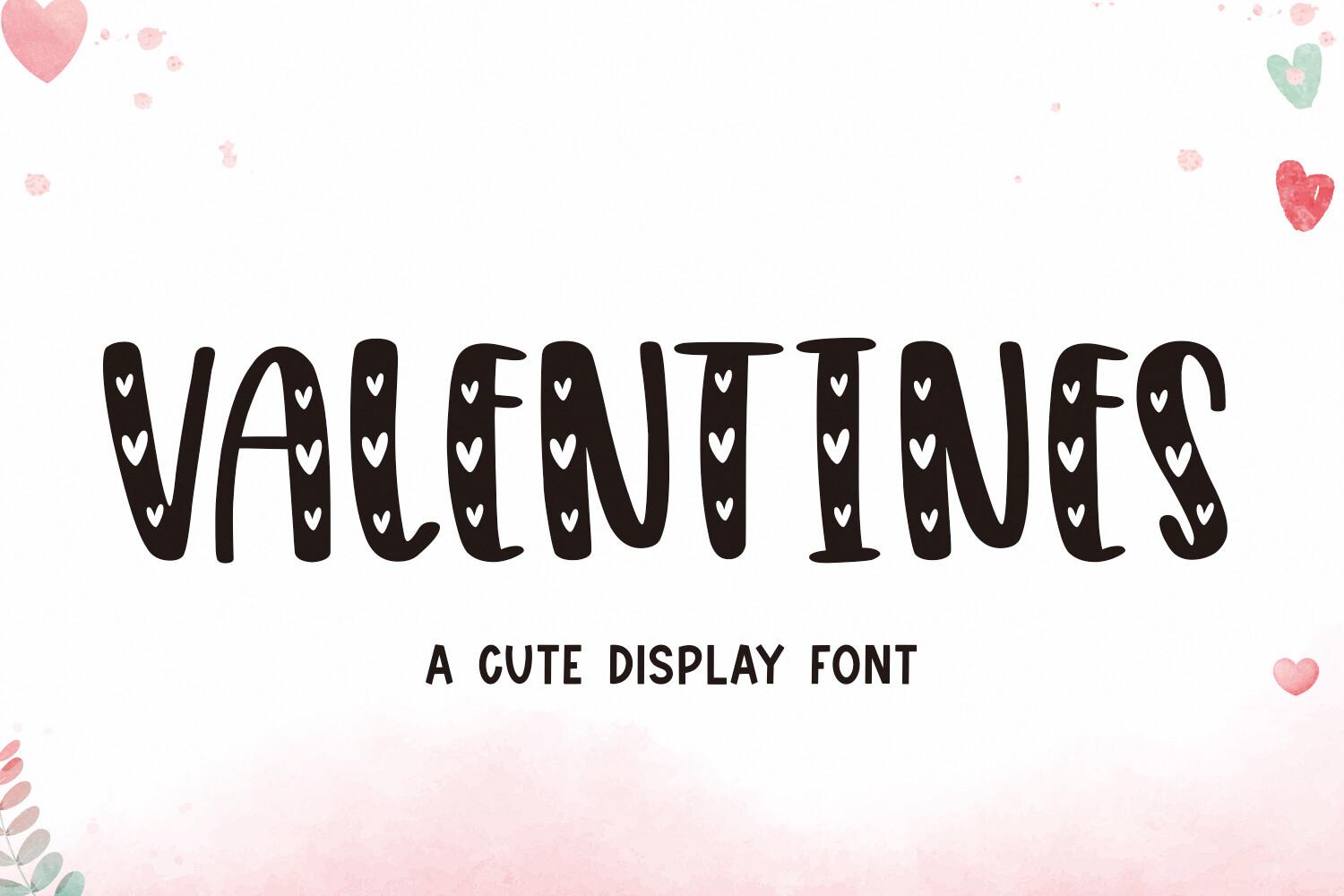 Valentines Font by Mozatype, tall narrow black letters with hearts cut in font preview