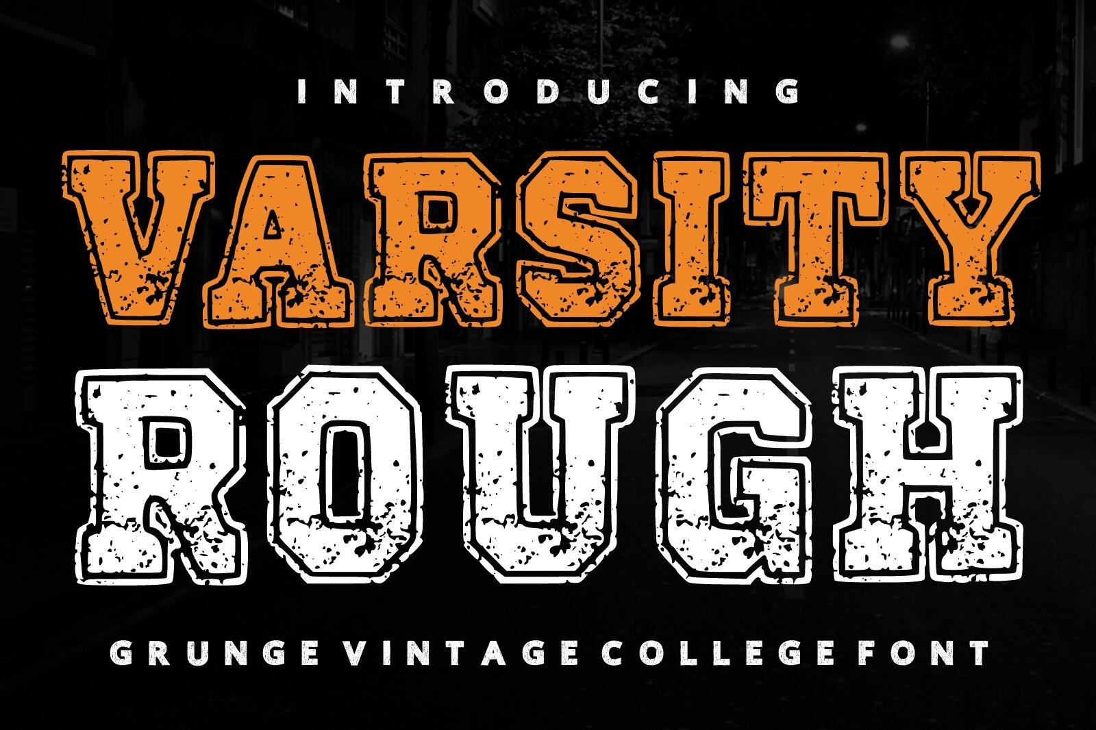 Varsity Rough Font by mardanimirza12, grunge college font with rugged slab serif letters and worn textures