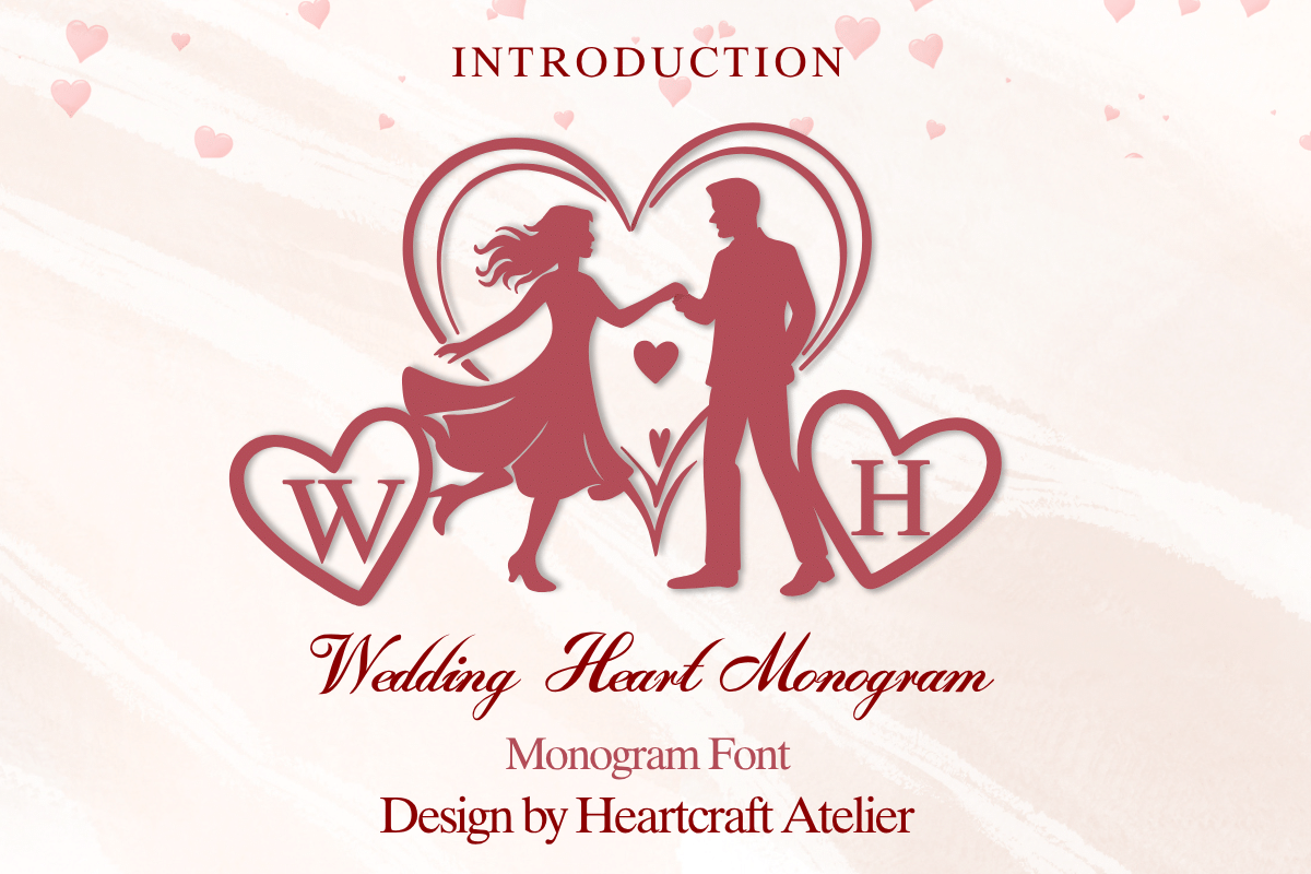 Wedding Heart Monogram Font by Heartcraft Atelier, heart monogram wedding font preview