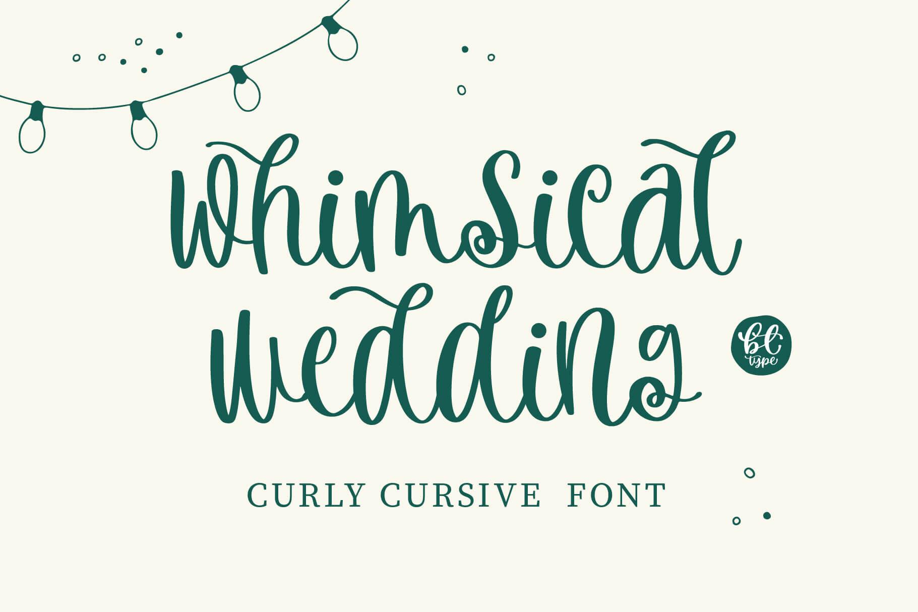 Whimsical Wedding Font by BitongType, curly cursive wedding font preview