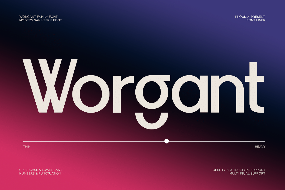 Worgant Font by Font Liner, geometric sans serif font family preview