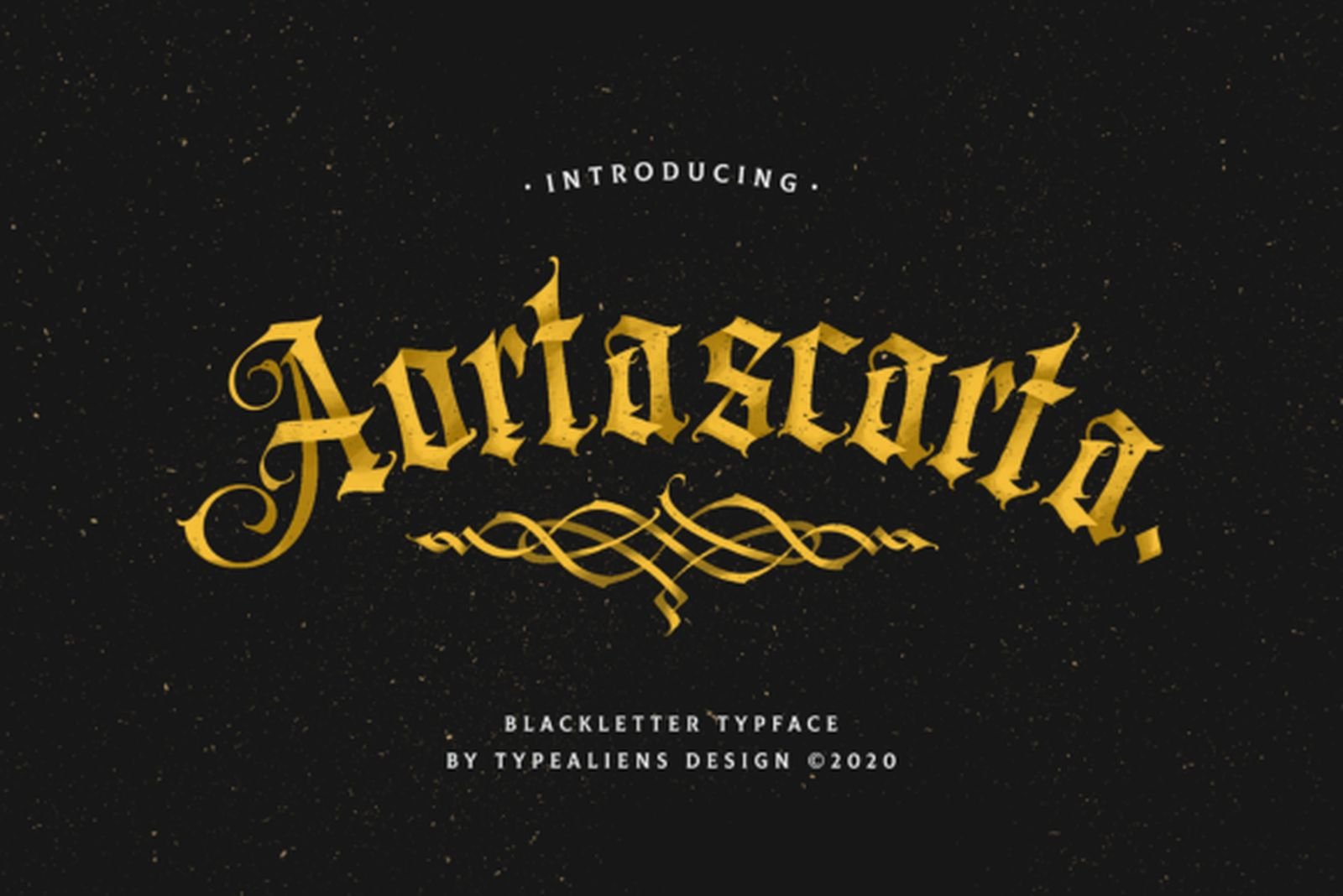 Aortascarta Font — sharp decorative blackletter tattoo font preview