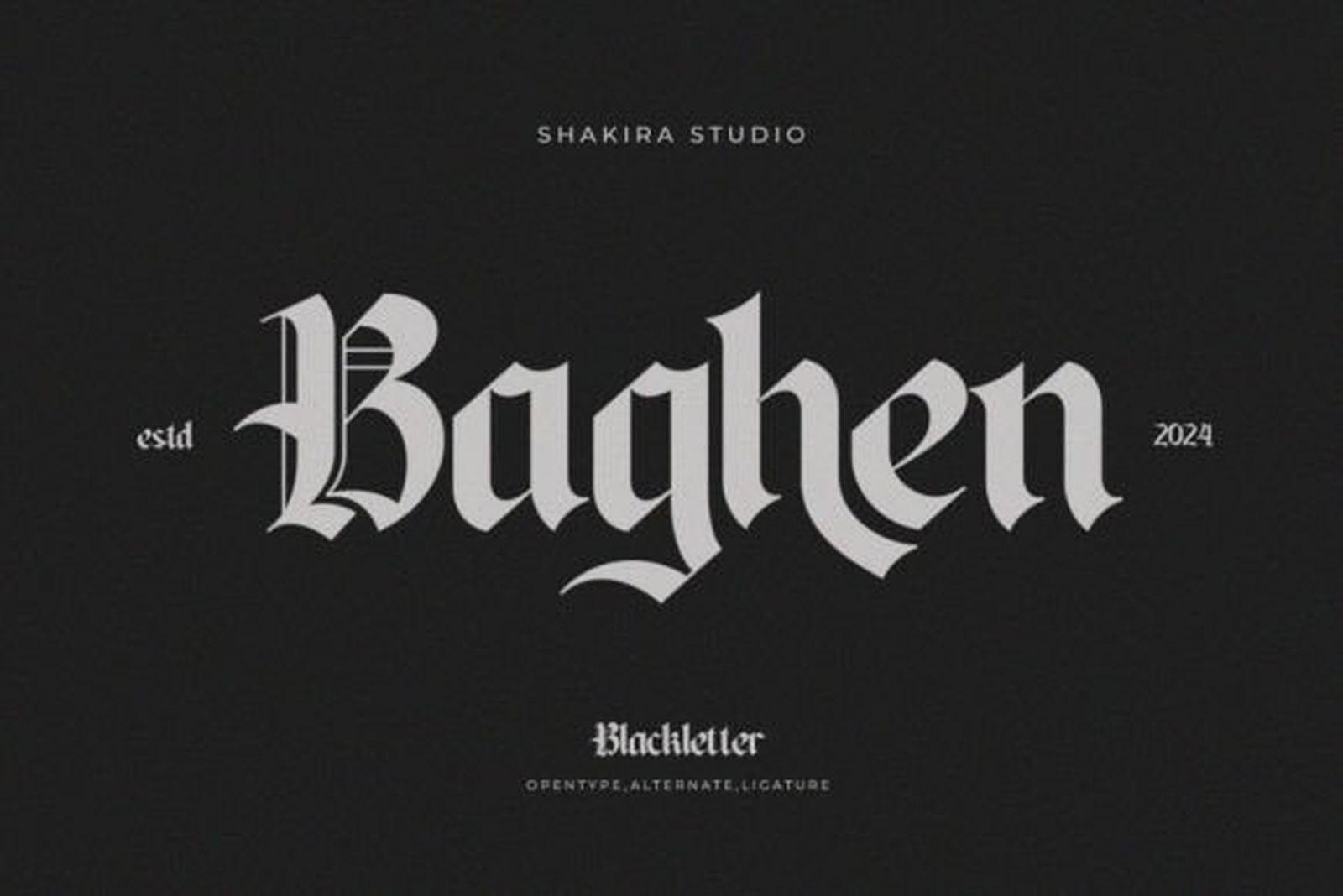 Baghen Font preview, clean readable gothic tattoo font
