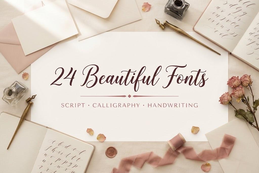 24 Beautiful Fonts for Crafters and Small Brands: Script, Calligraphy and Handwriting Styles for Invitations, Names and Signs