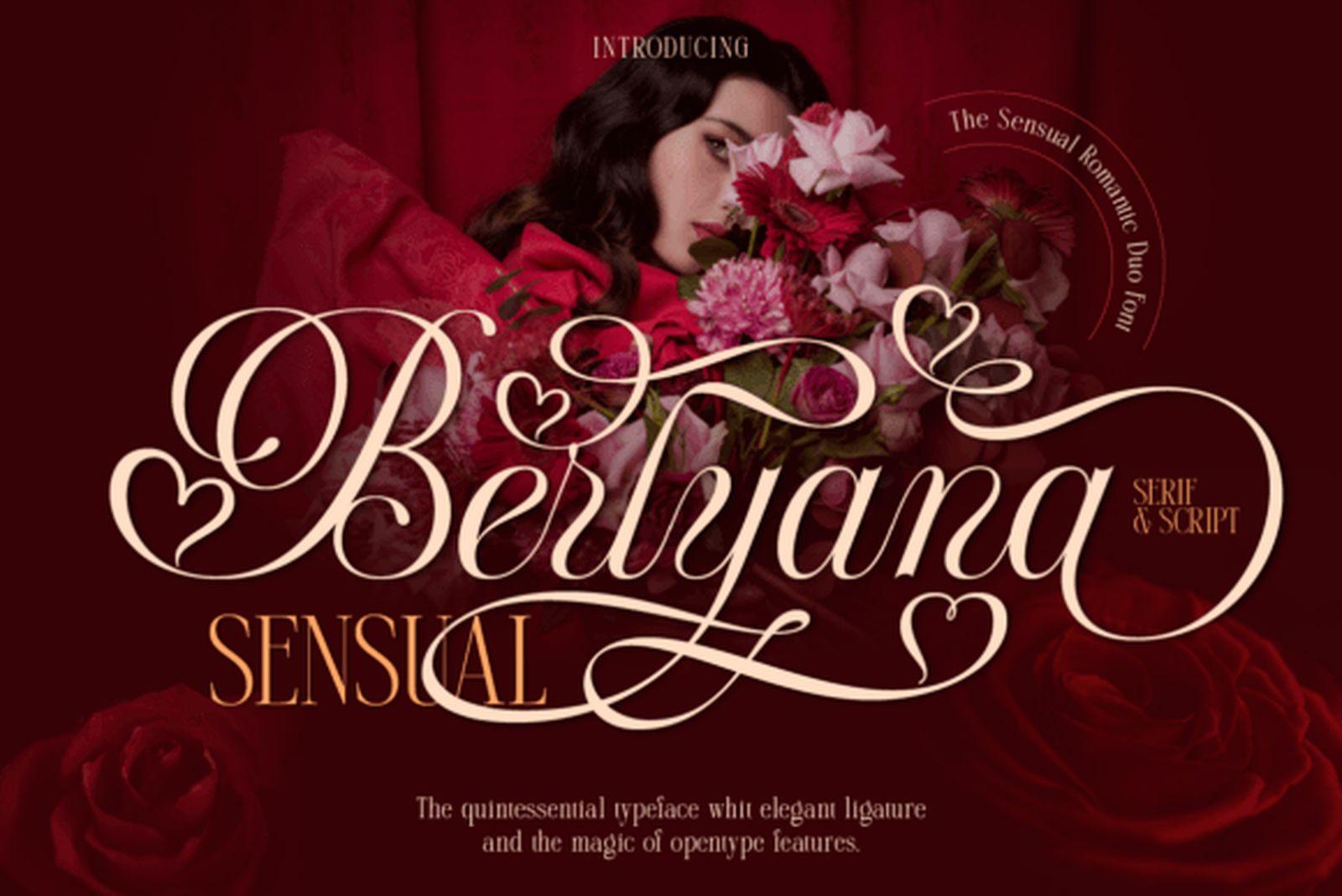 Berlyana Sensual Font by Burntilldead, font combination preview