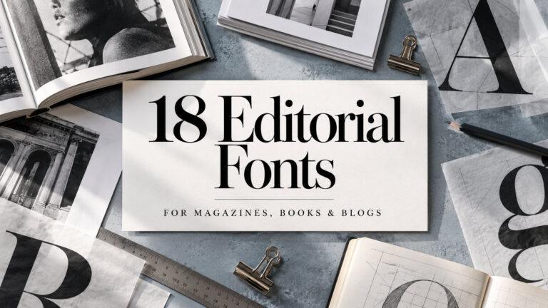 29 Best Serif Fonts for Small Brands and Creators: elegant, classic, bold and slab serif font specimens on cream paper