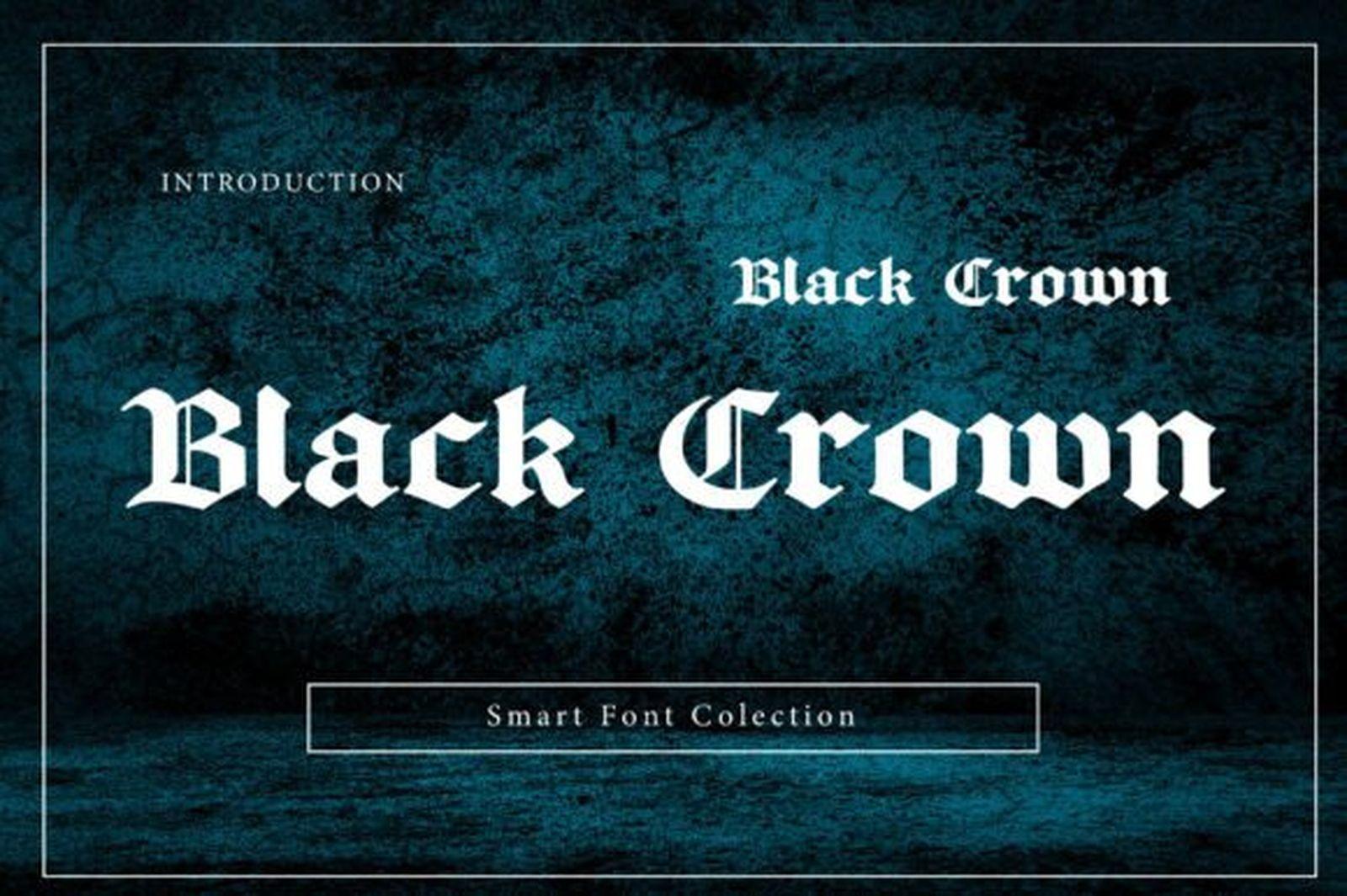 Black Crown Font preview, narrow Old English gothic tattoo font