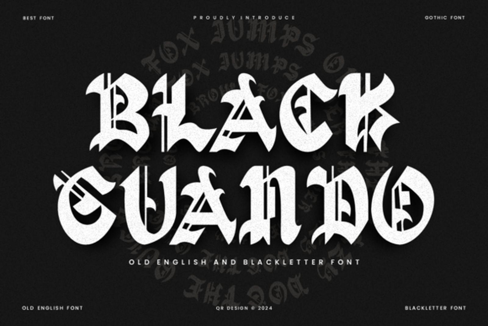 Black Guando Font preview, spiky Old English gothic tattoo font