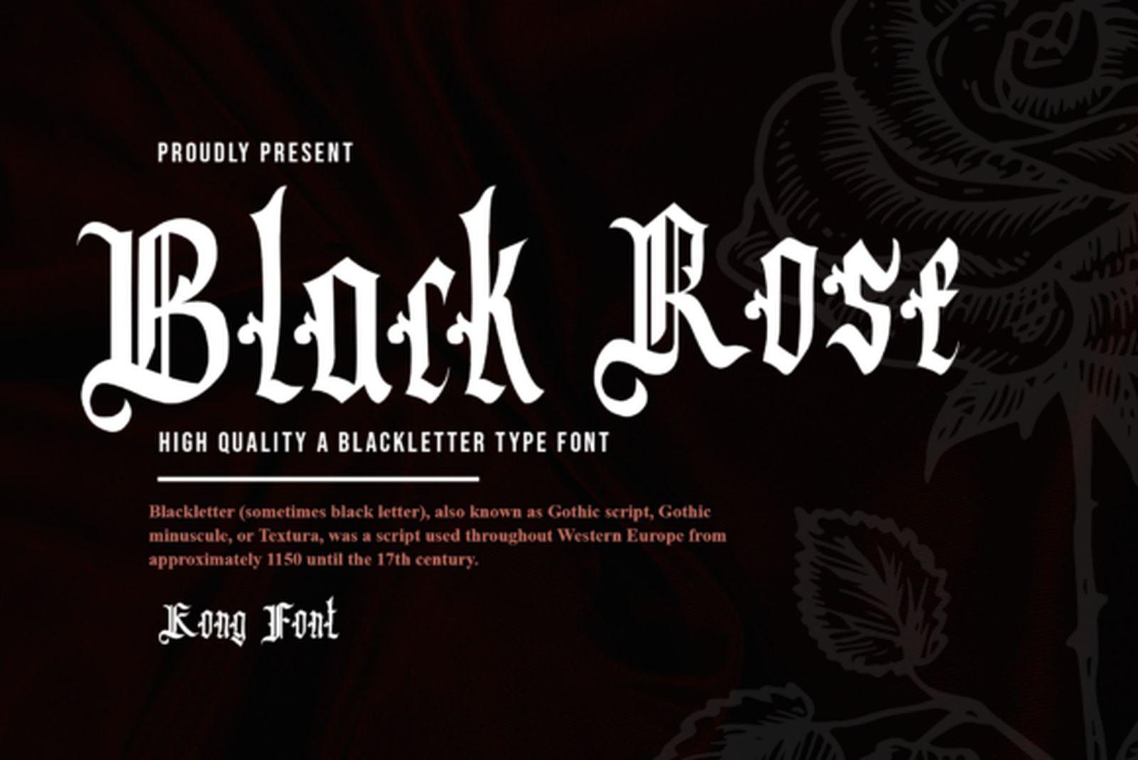 Black Rose Font preview, blackletter gothic tattoo font for quotes
