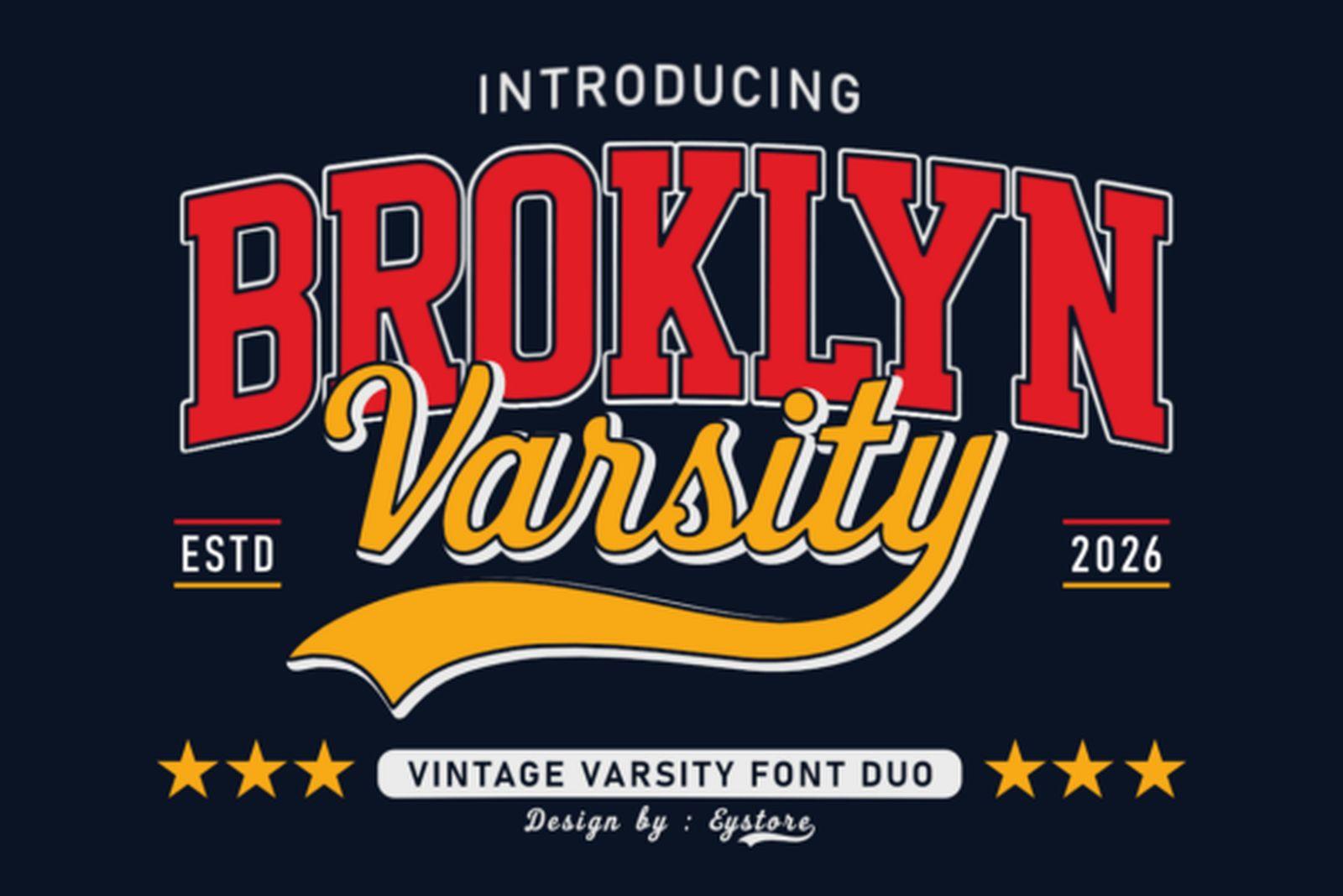 Broklyn Varsity Font by Eystore, sports font preview