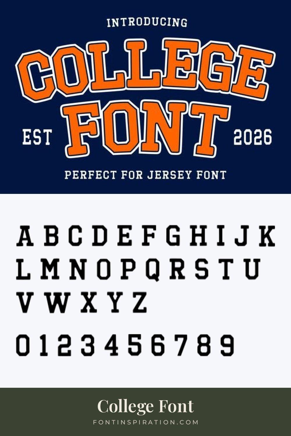 College Font by Infinity art Studio, jersey font alphabet and numbers 0-9