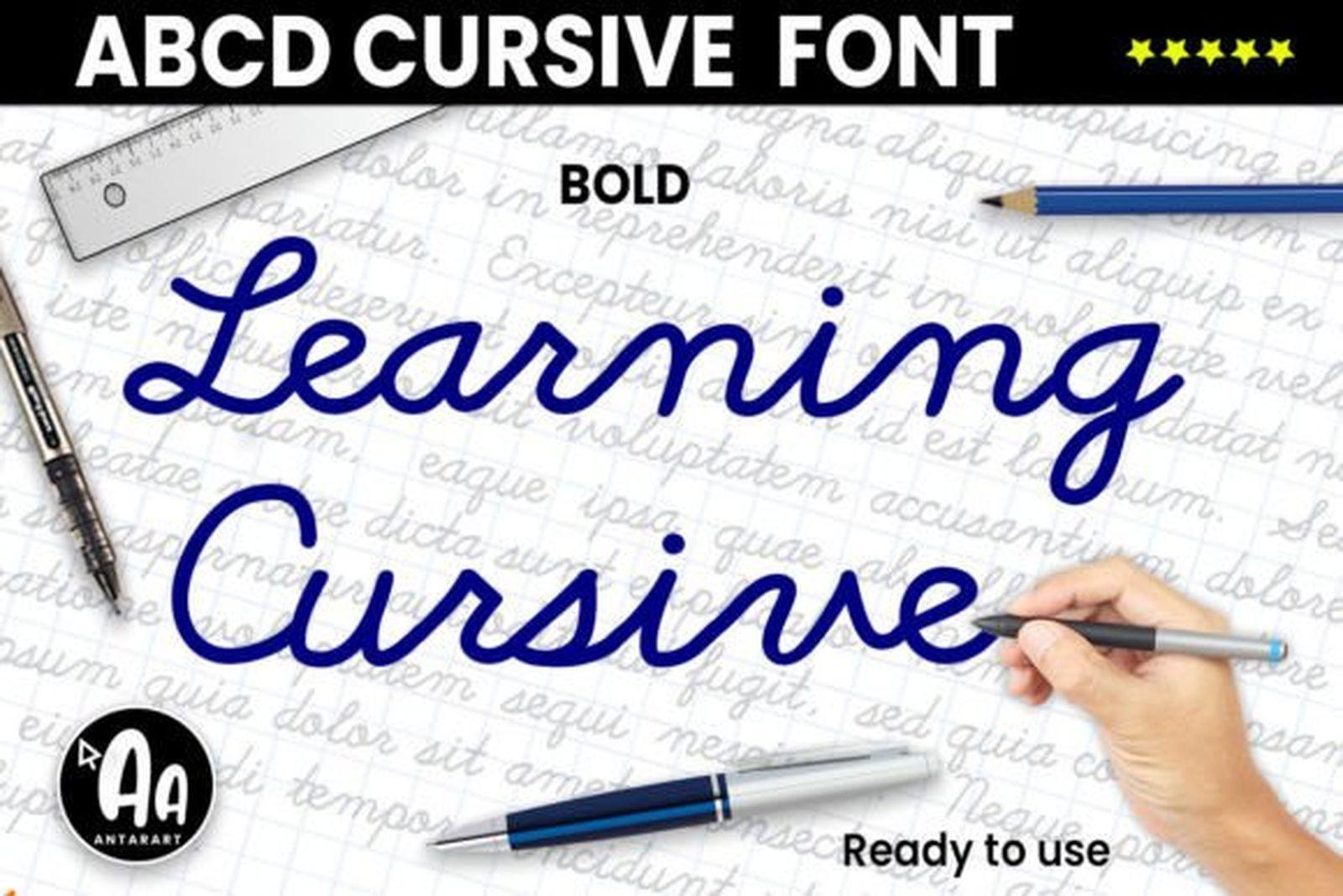 Abcd Cursive Bold Font by AntarArt, school cursive handwriting on lined paper