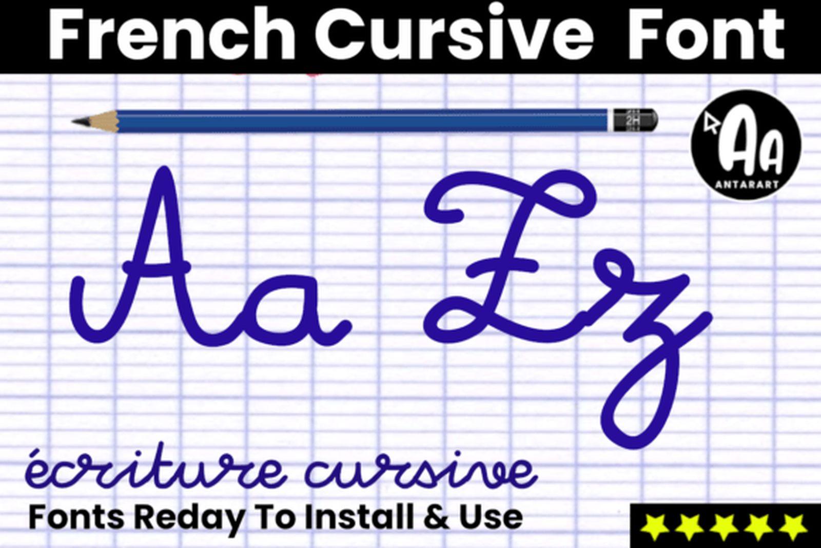 French Cursive Font by AntarArt, French school cursive letters on grid paper