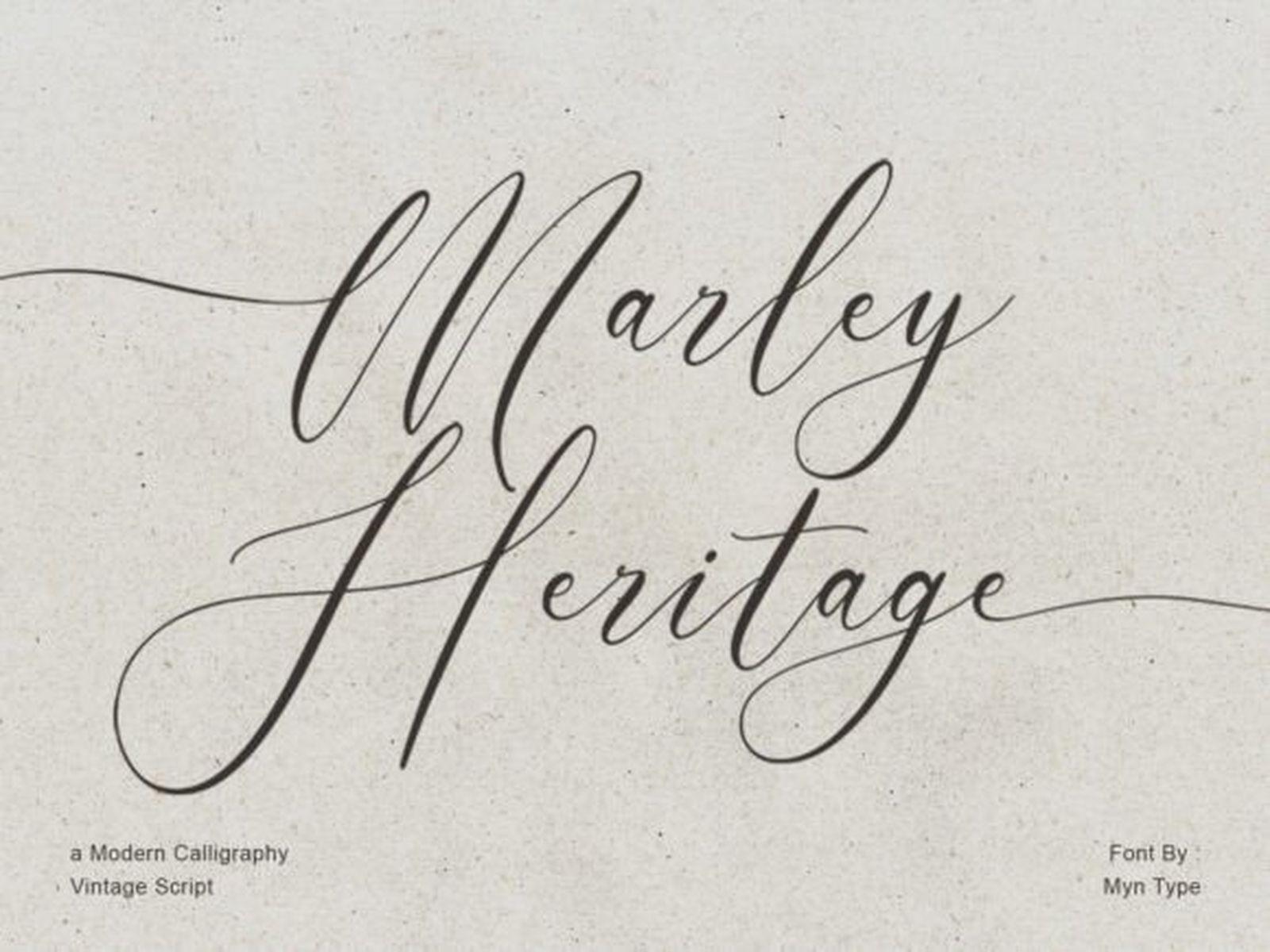 Marley Heritage Font by myntype, thin vintage calligraphy script with elongated loops