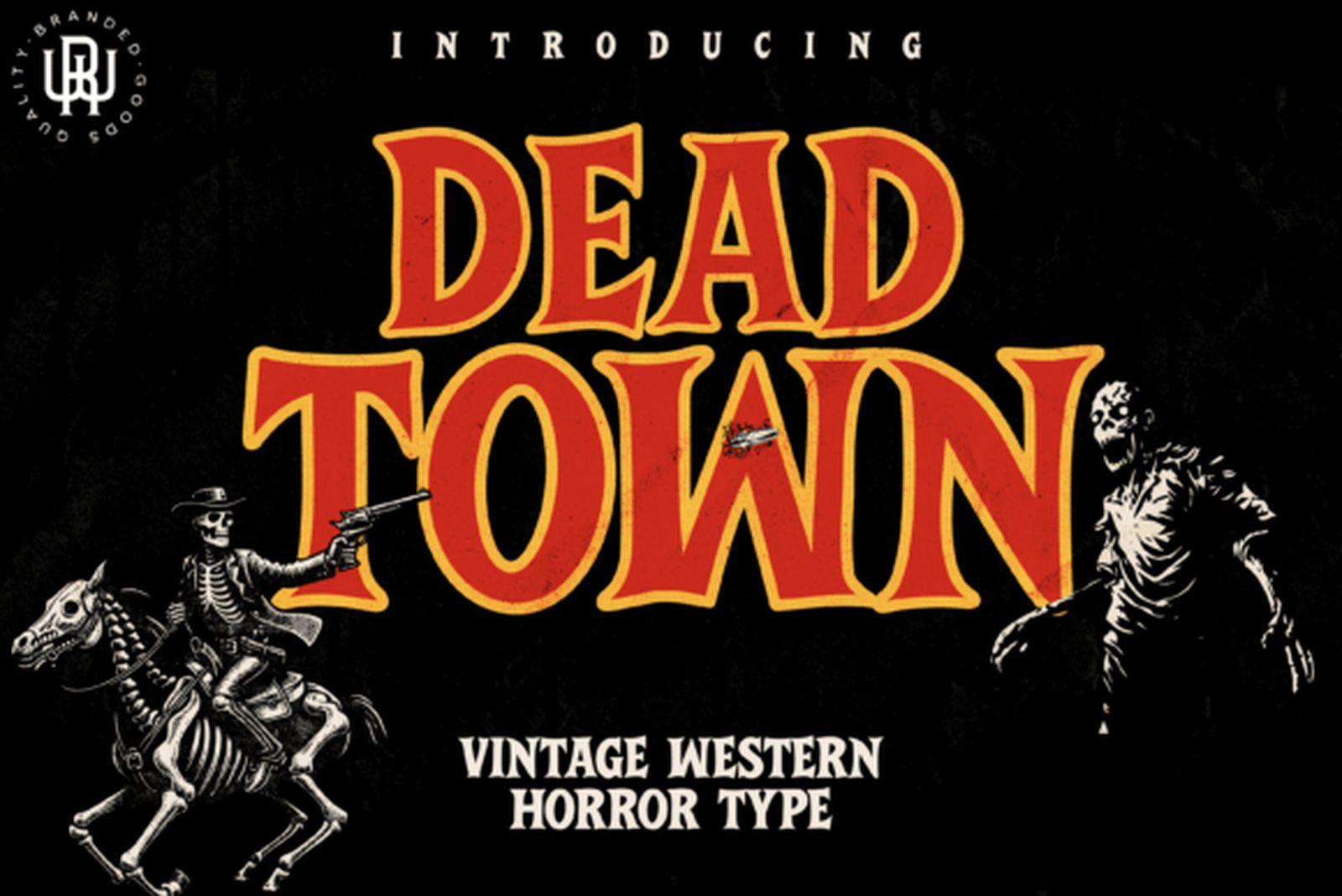 Dead Town Font preview, western horror tattoo font for men