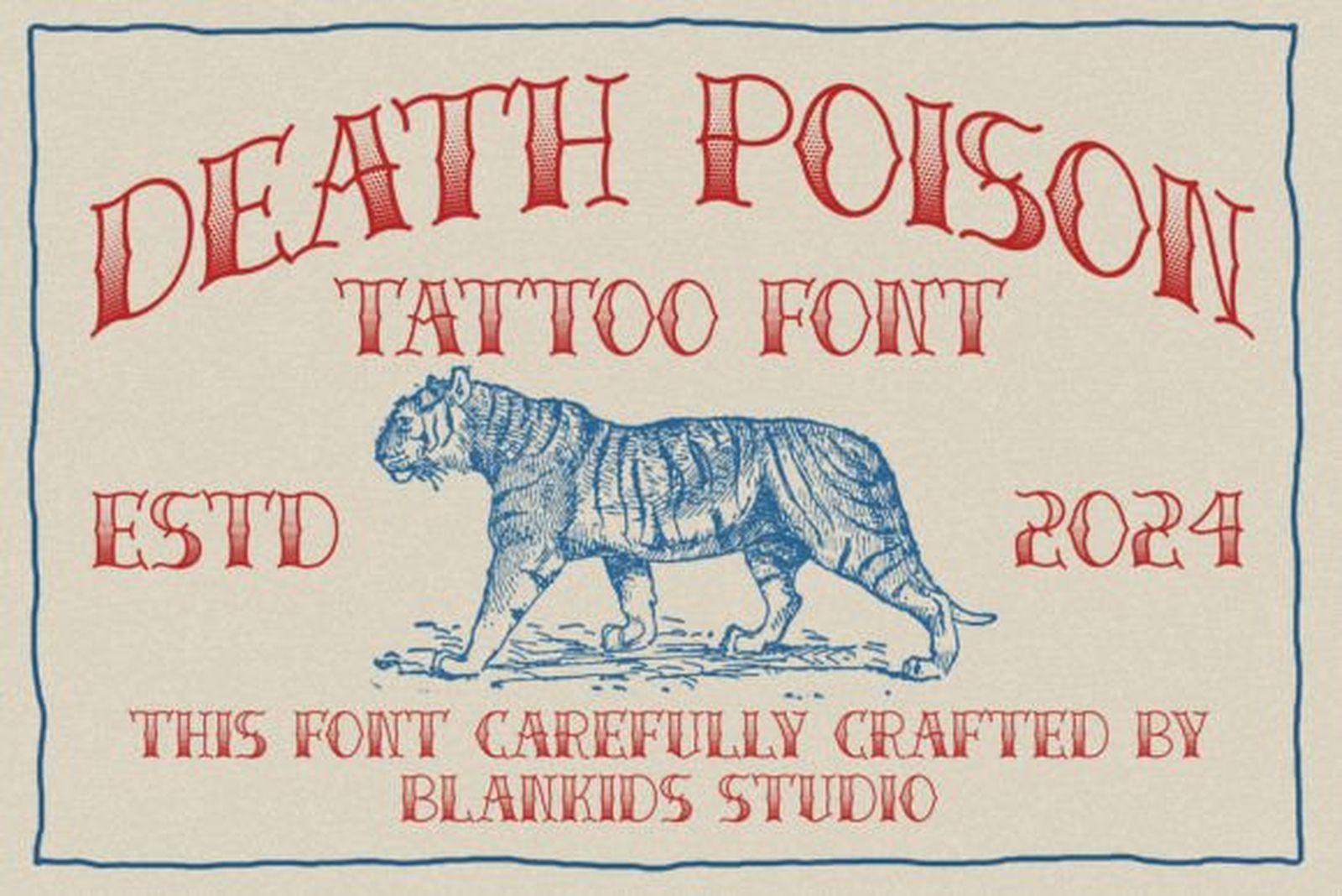 Death Poison Font preview, vintage traditional tattoo font for men