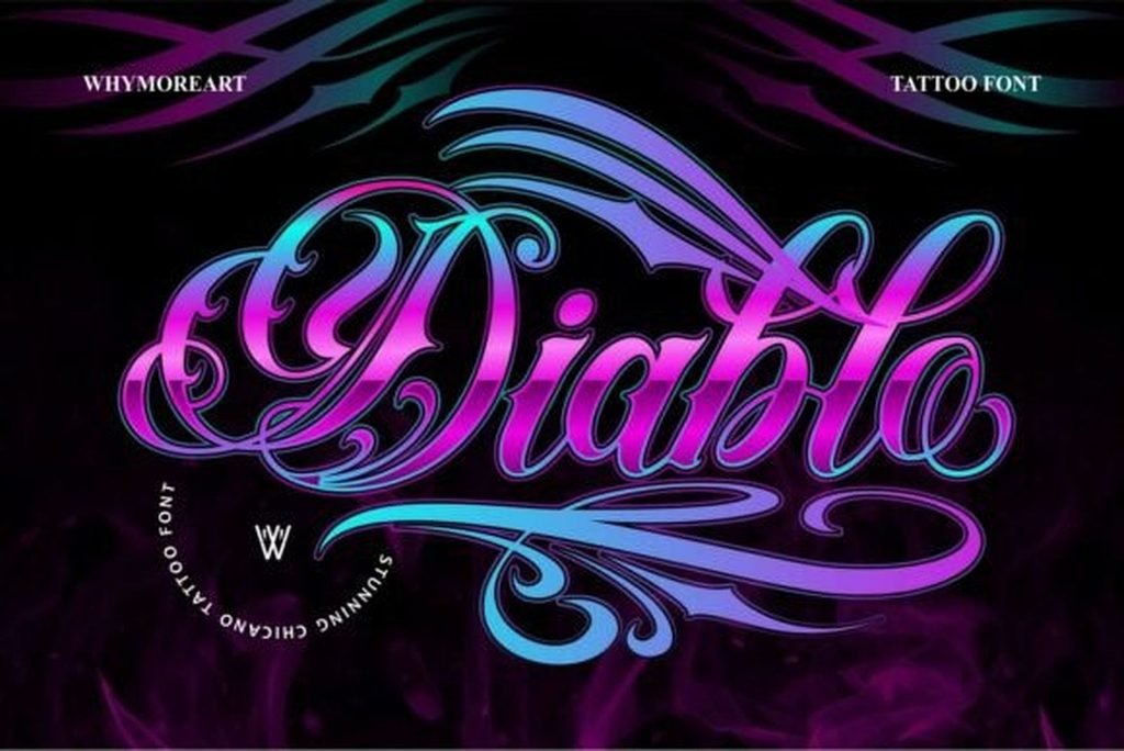 Diablo Font — chicano cursive tattoo font with long flourishes preview