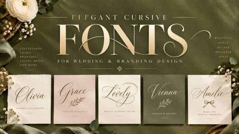 Elegant cursive and script fonts collection cover for wedding and branding design