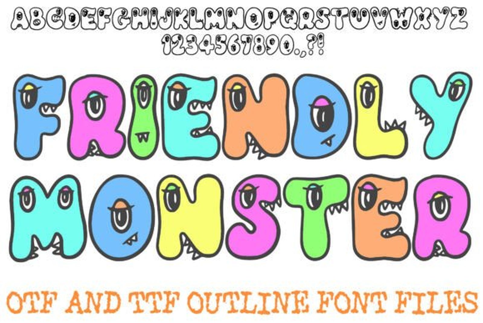 Friendly Monster Font outline letters for Halloween coloring pages
