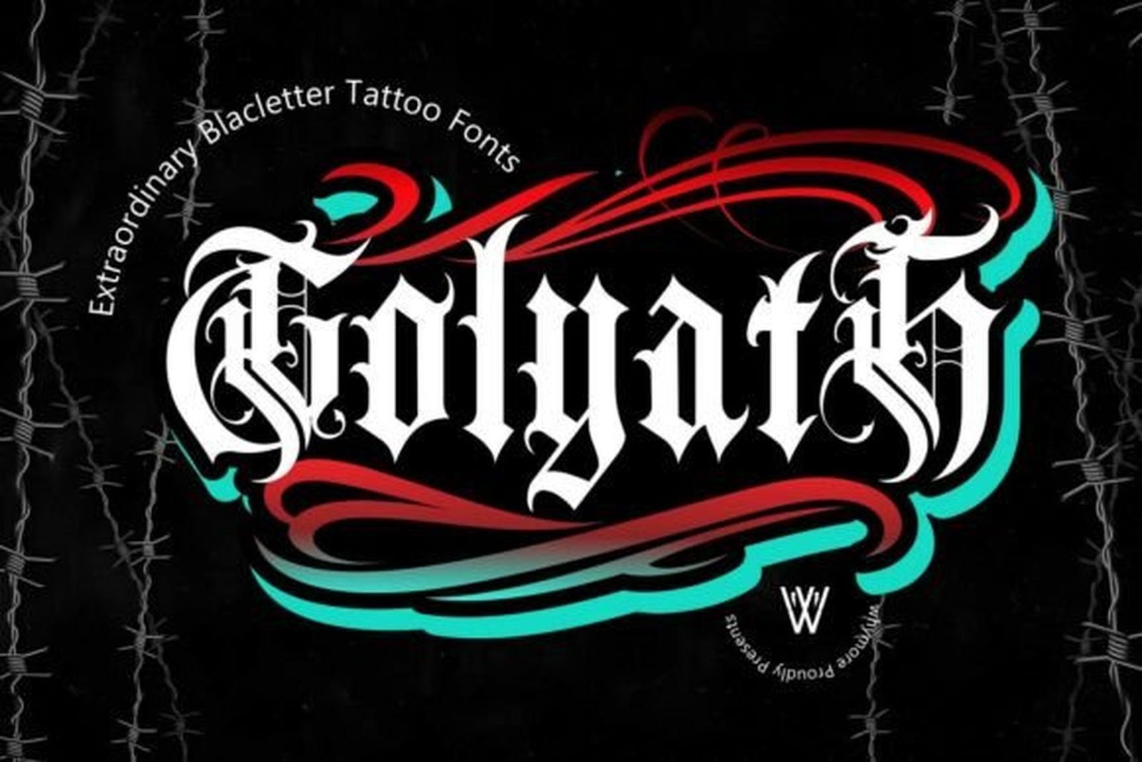 Golyath Font — heavy blackletter tattoo font with swashes preview