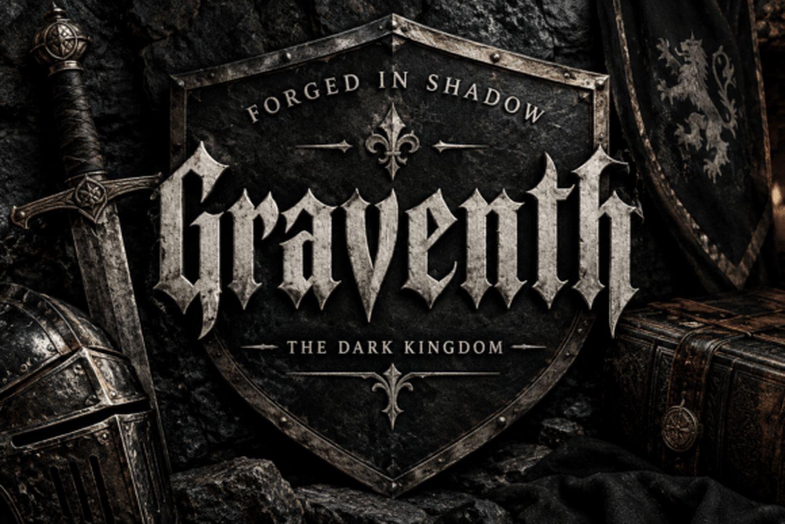 Graventh Font preview, narrow sharp gothic tattoo font