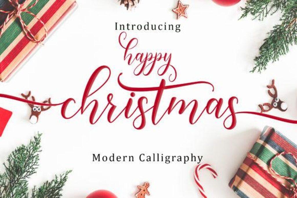 Happy Christmas Script Font modern calligraphy for Christmas greetings