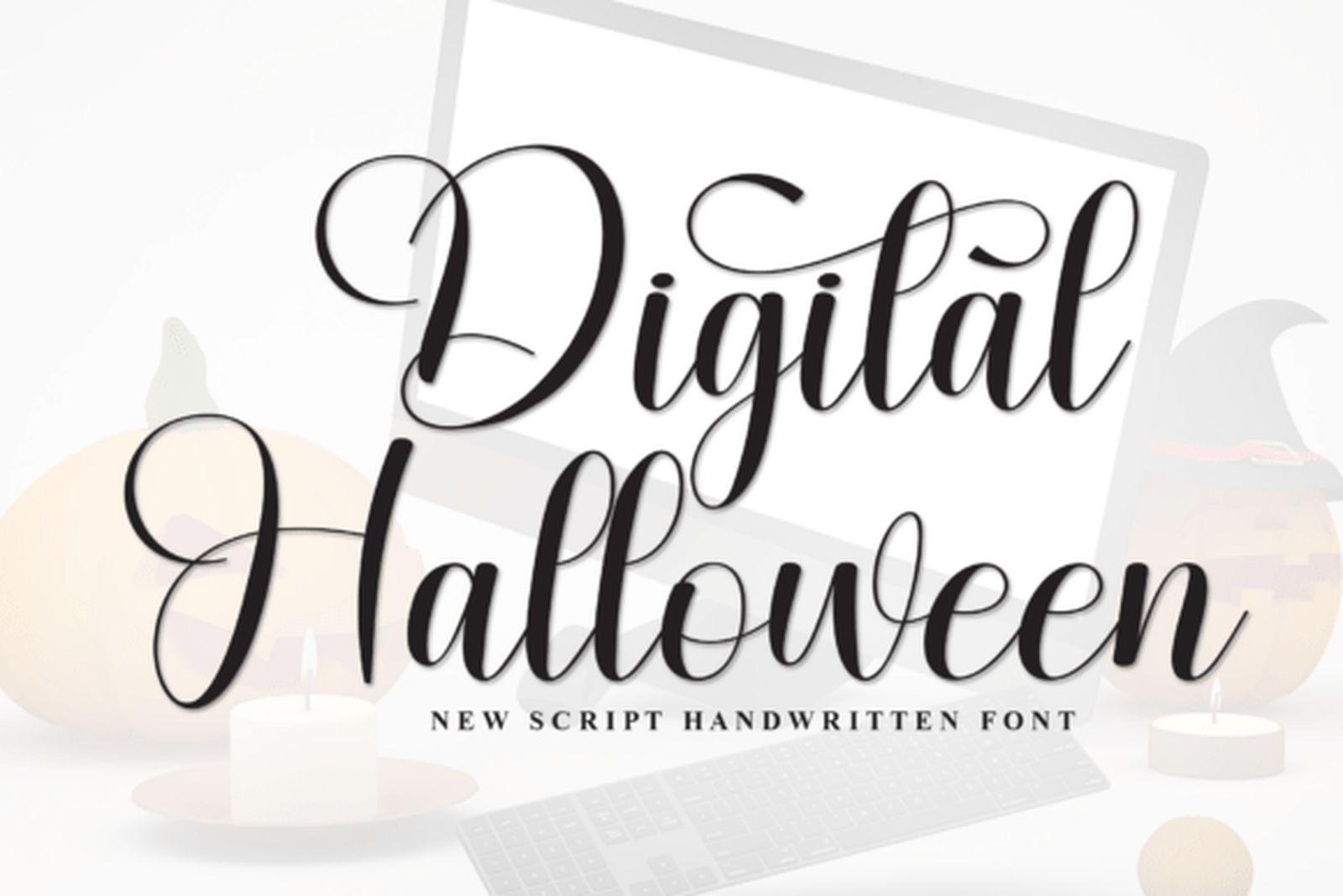 Digital Halloween Font by andikastudio, high-contrast formal script with tall looped capitals