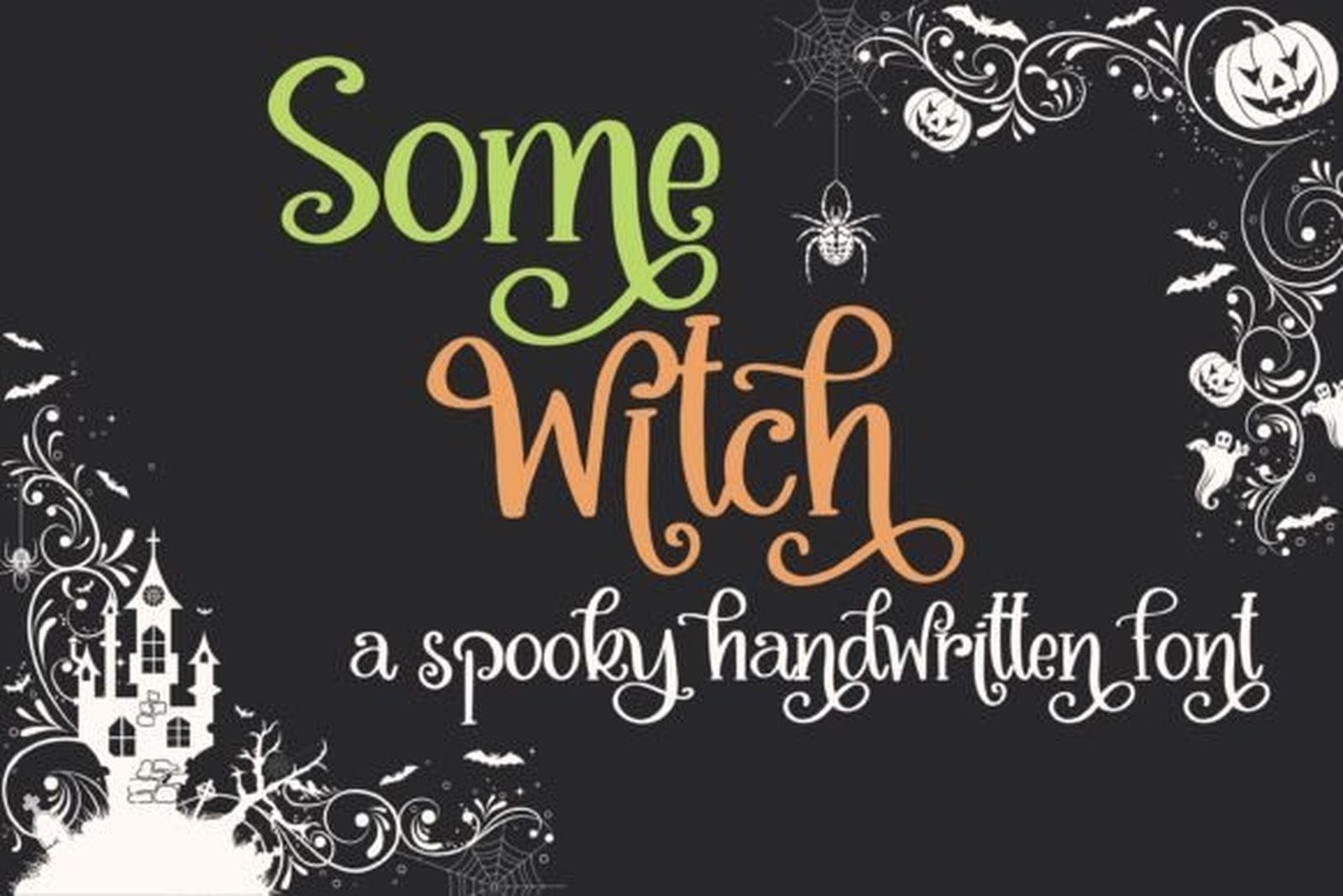 Some Witch Font by designingdigitals, decorative spooky handwritten font with swirls