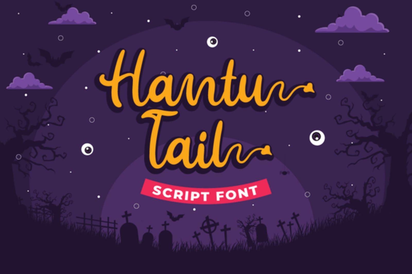 Hantu Tail Font by attypestudio, rounded script font with tail strokes