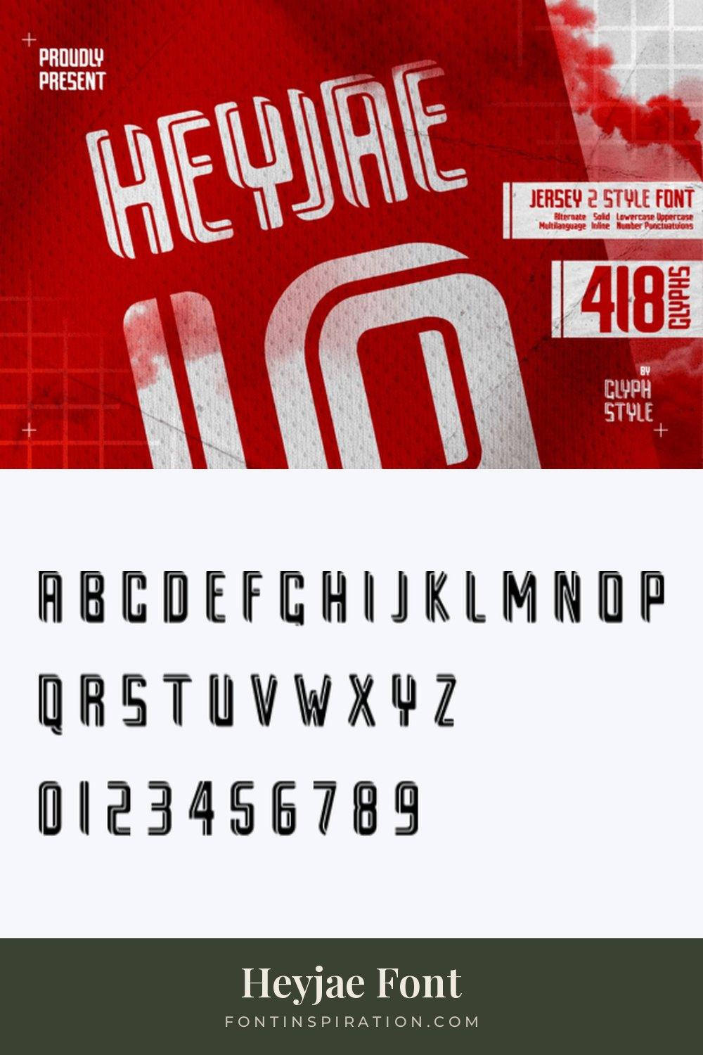 Heyjae Font by glyphstyle, jersey font alphabet and numbers 0-9