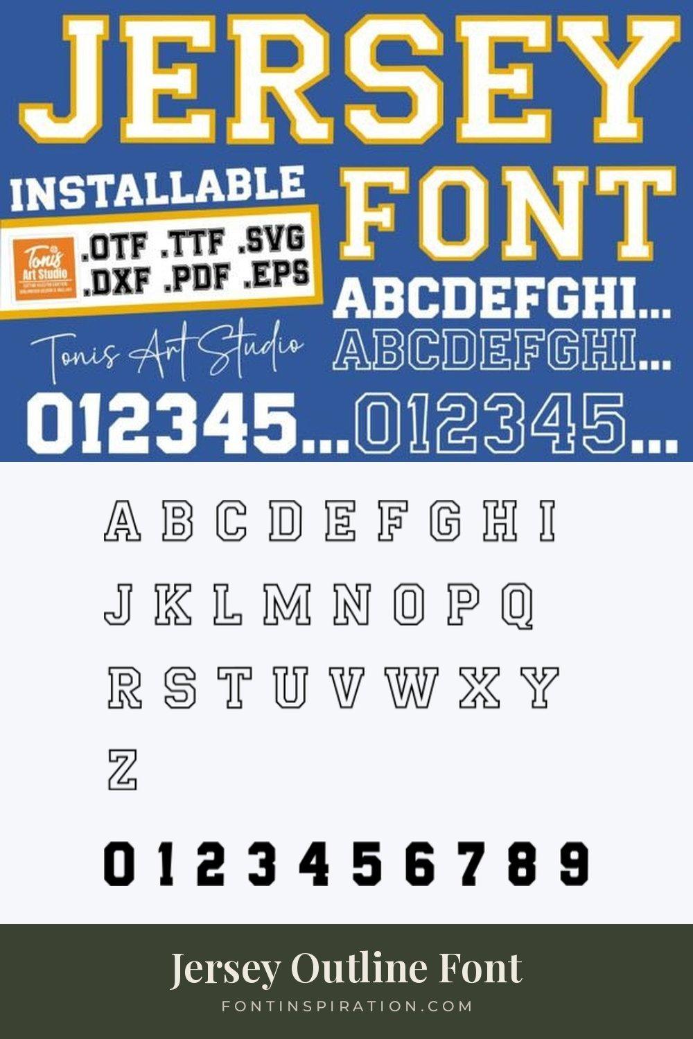 Jersey Outline Font by TonisArtStudio, jersey font alphabet and numbers 0-9