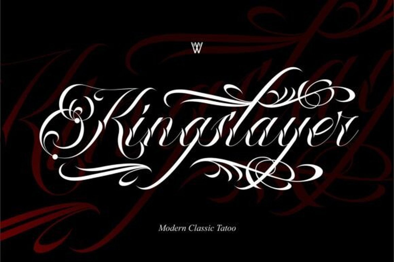 King Slayer Font — calligraphy tattoo font with long horizontal swashes preview