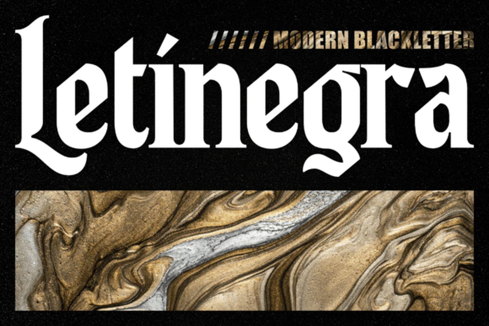 Letinegra Font preview, modern blackletter gothic tattoo font