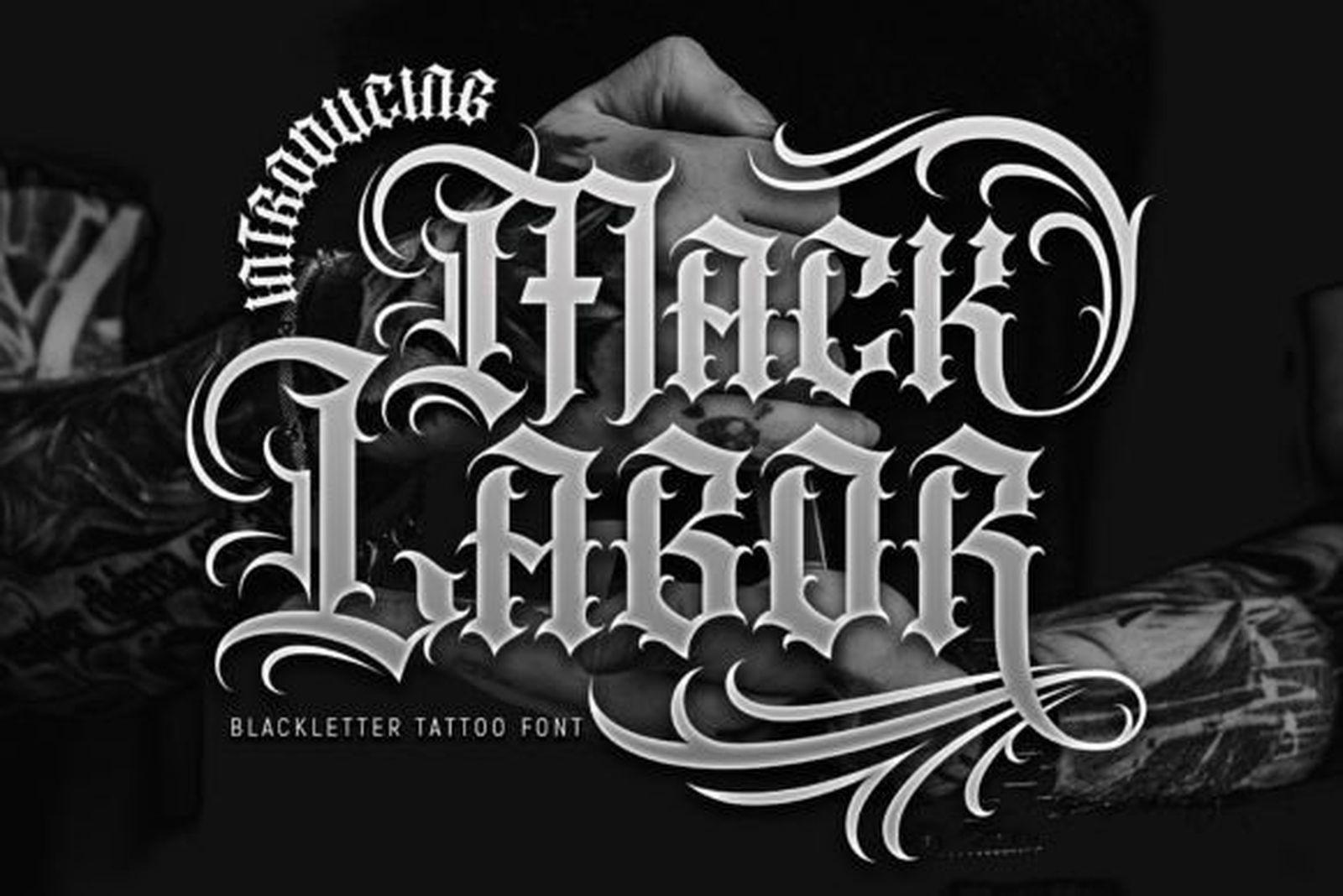 Mack Labor Font preview, Chicano blackletter name tattoo font for men