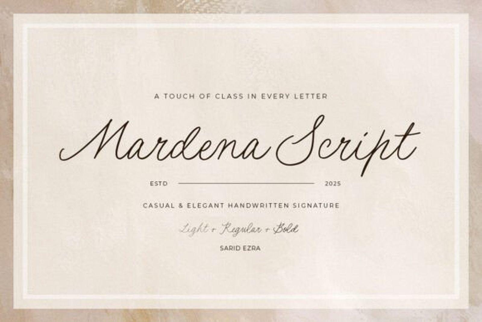 Mardena Script Font casual signature script in three weights for small brand logos