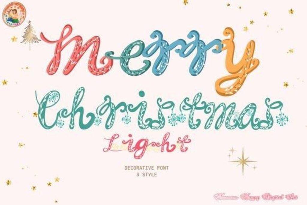 Merry Christmas Light Font decorative patterned Christmas letters