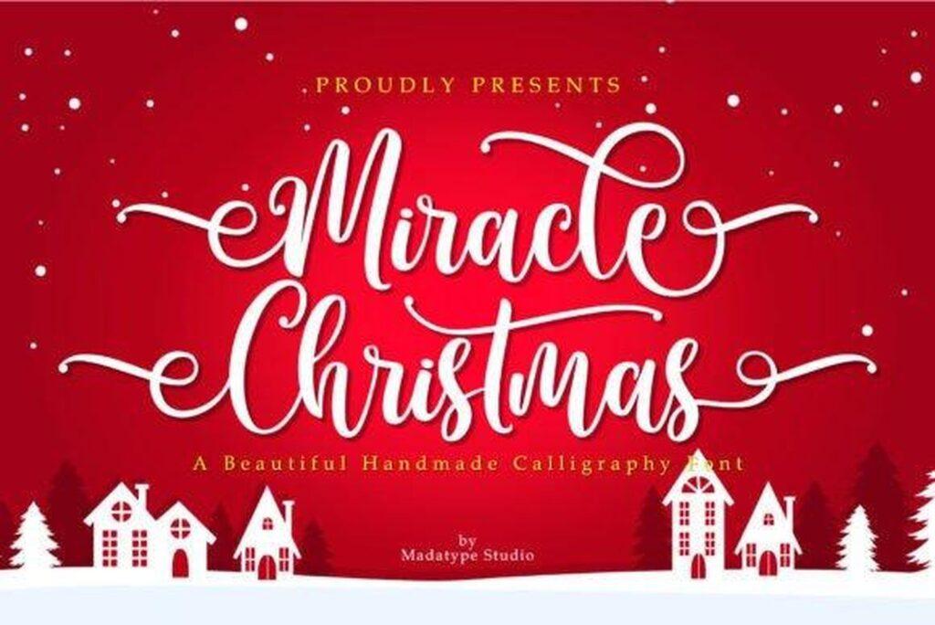 Miracle Christmas Font calligraphy for Merry Christmas cards