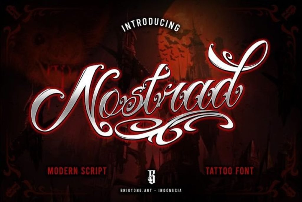 Nostrad Font — bold modern cursive tattoo script font preview