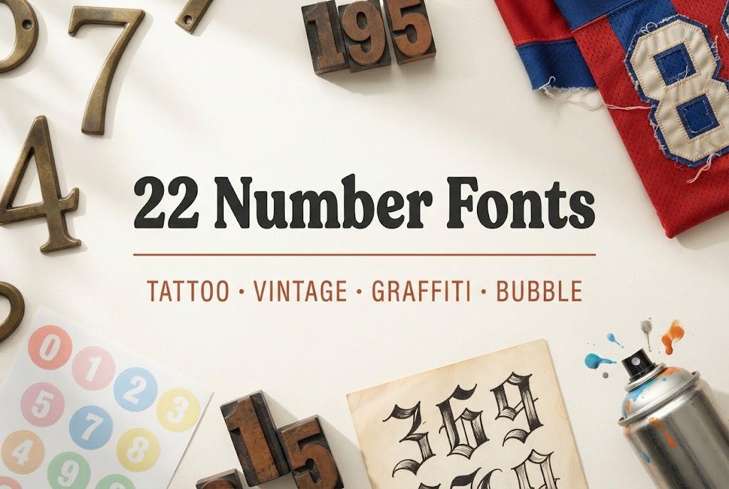 22 Number Fonts for Tattoos, Signs and Shirts: Blackletter, Vintage, Graffiti and Bubble Styles