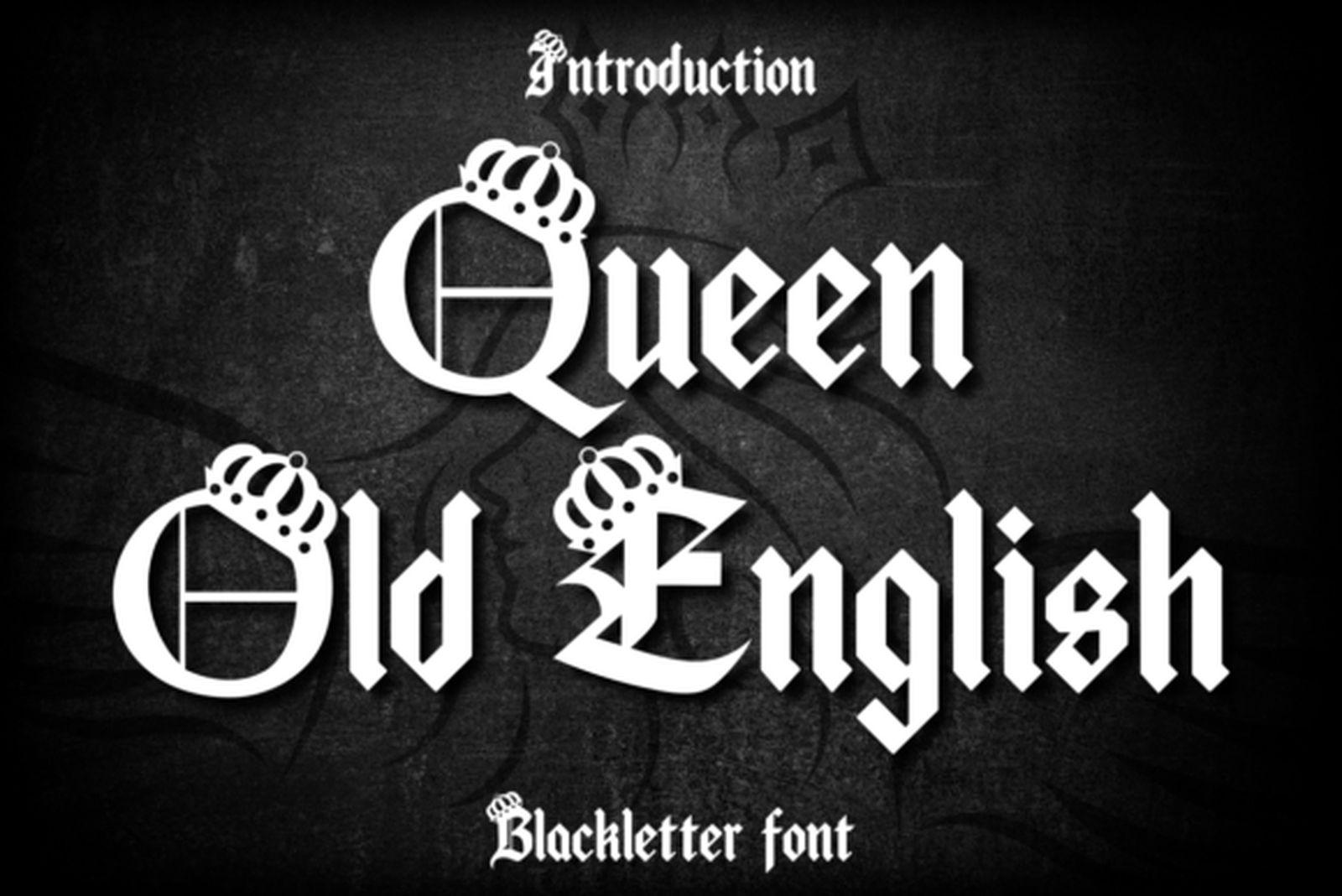 Queen Old English Font preview, crowned capitals gothic tattoo font